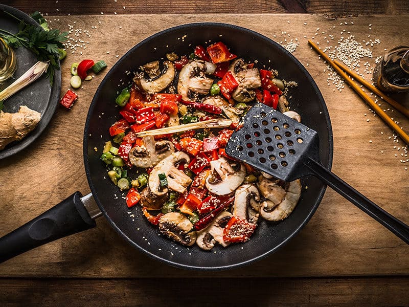 Vegan Stir Fry Pot on Wooden