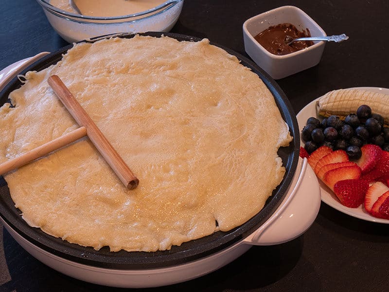 Making Crepe Pancake Fruit