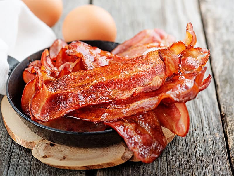 Fried Bacon Pieces Cast Iron