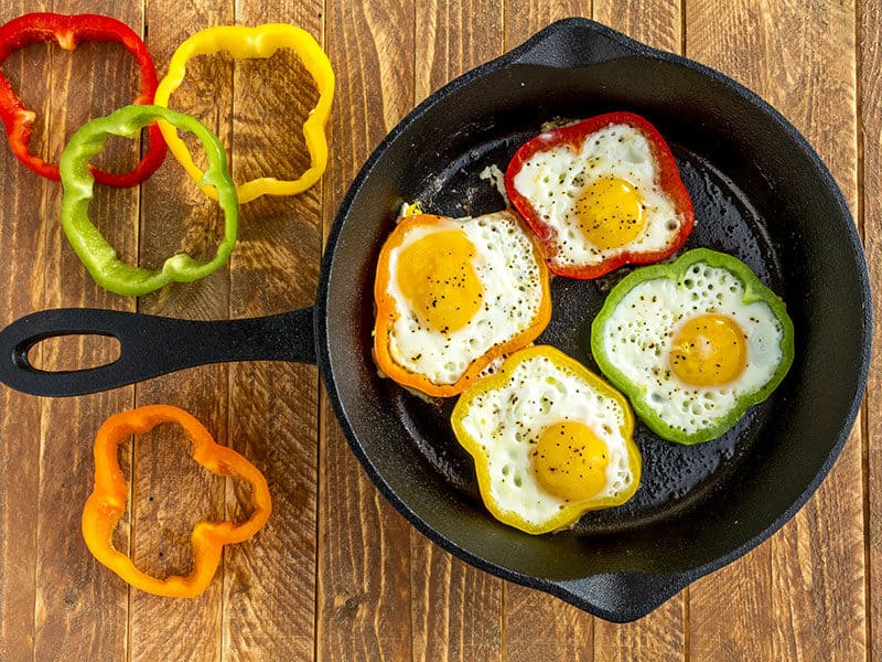 Dish Fried Eggs Colorful Bell Peppers