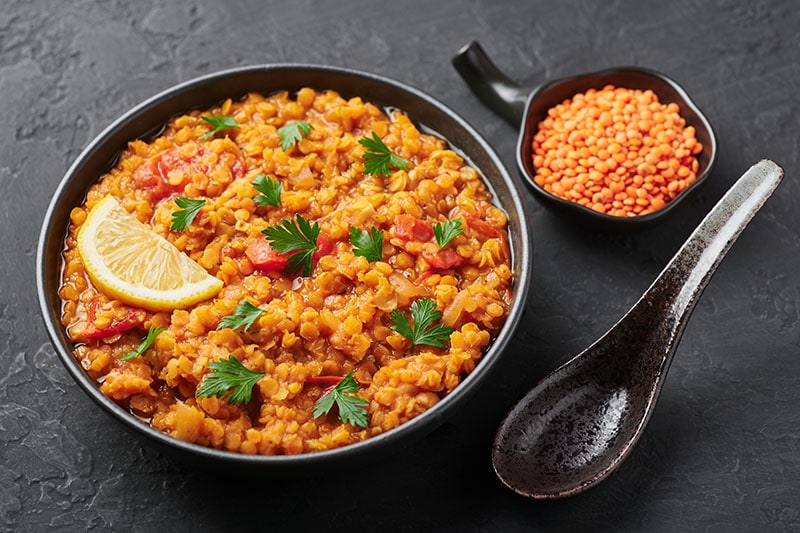 Red Lentils Dal Black Bowl