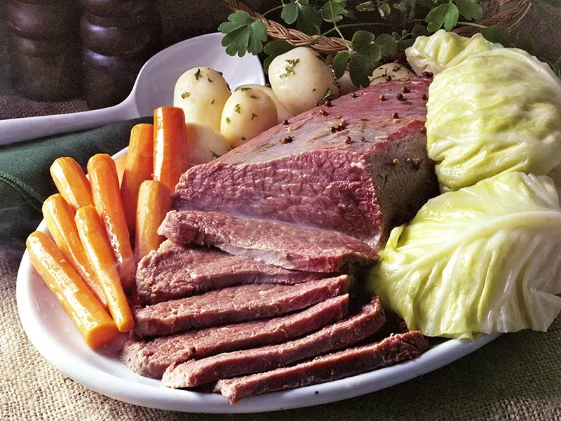 Corned Beef and side dishes on St Patrick's Day