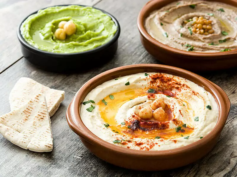 Different Hummus Bowls Chickpea