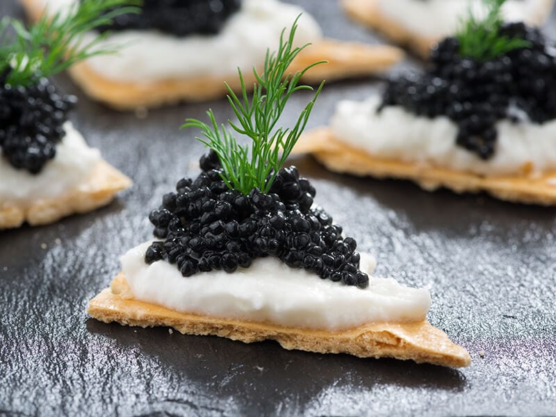 Crackers Cream Cheese with Black Caviar
