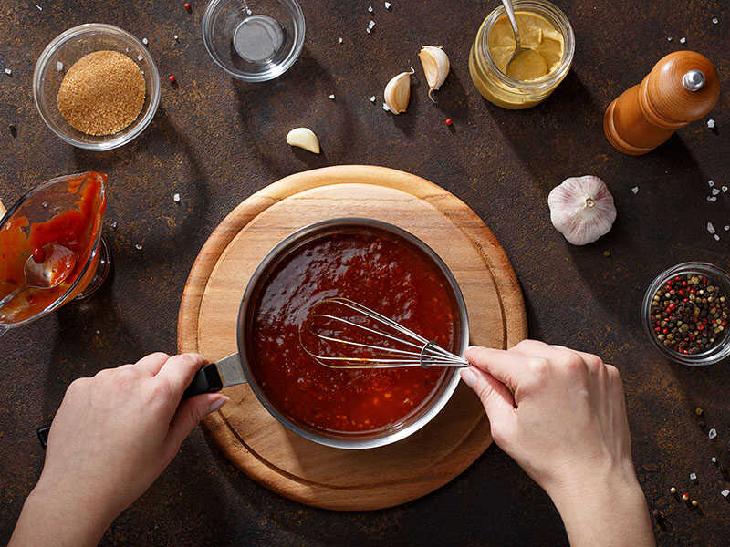 Hands Mix Bbq Sauce Whisk