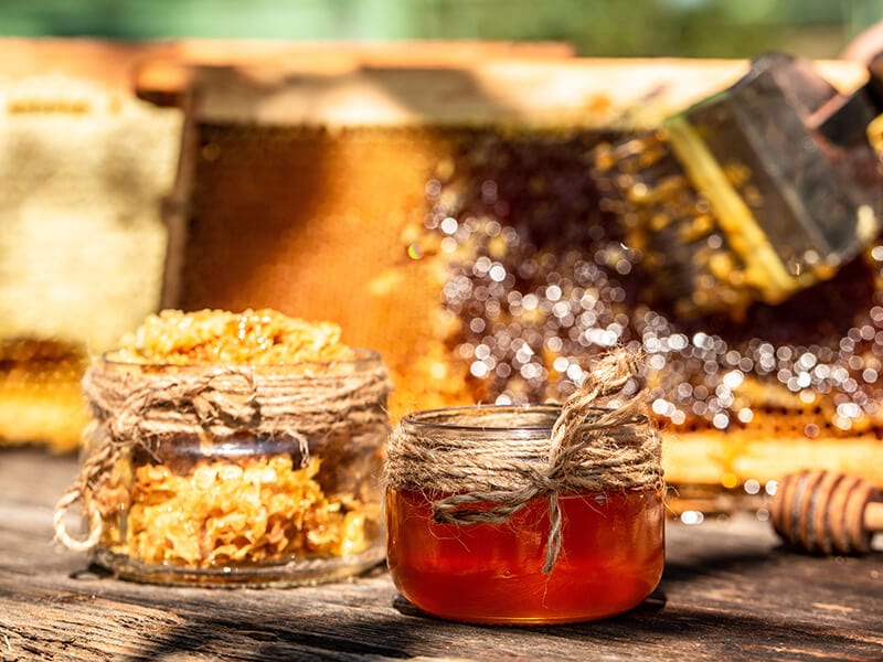 Honey Comb with Glass Jar