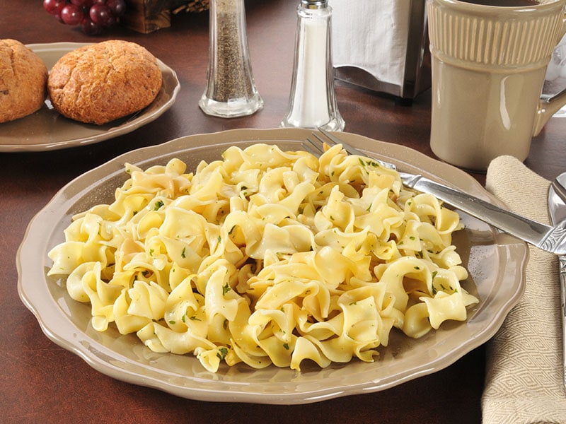 Plate Buttered Noodles Dinner