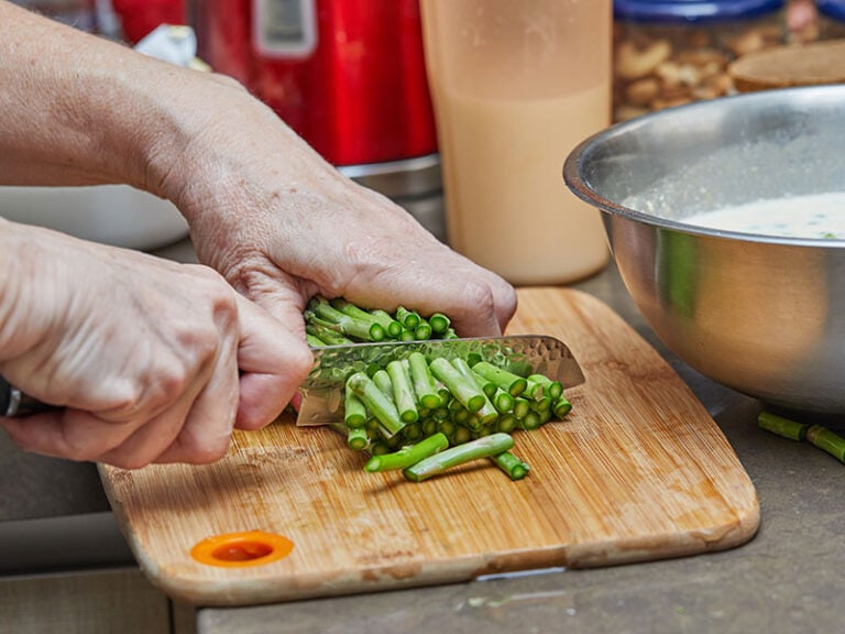 Chef Cuts Asparagus Knife