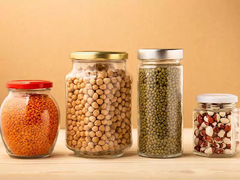 Different Beans In Glass Jars