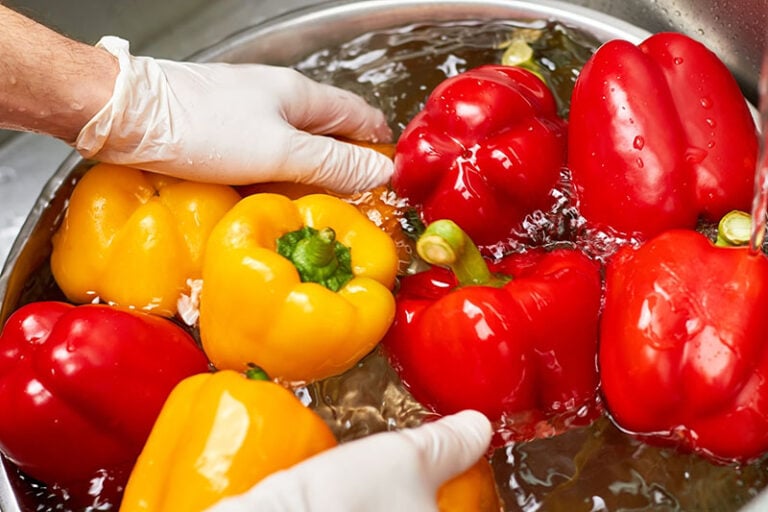 Gloves Washing Peppers