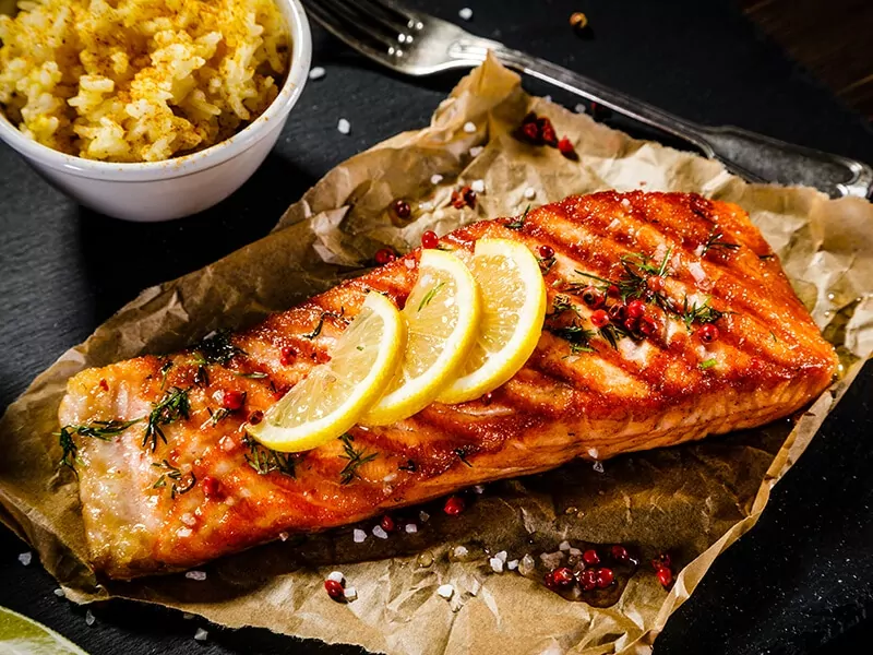 Grilled Salmon with Rice