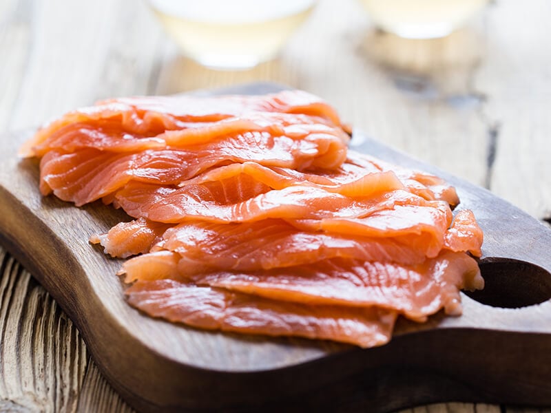 Smoked Salmon on Wooden Board