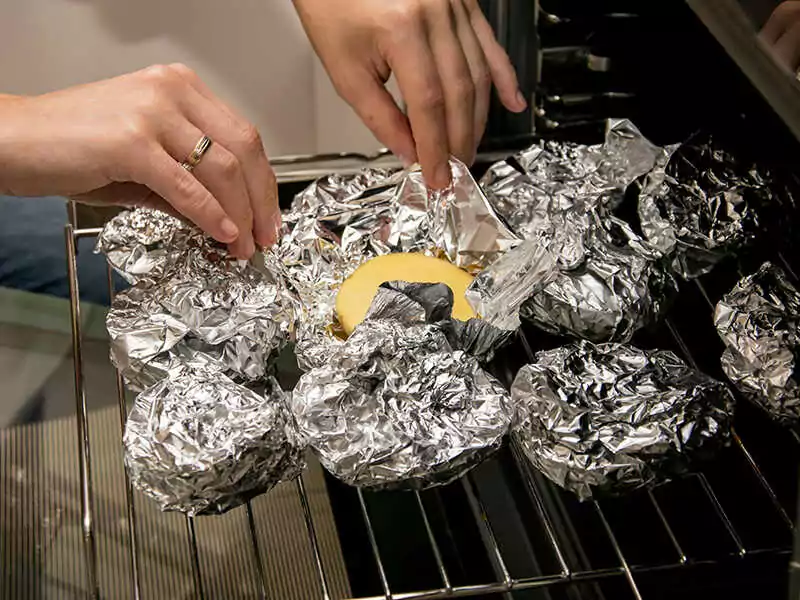 Potatoes Wrapped Aluminum Foil