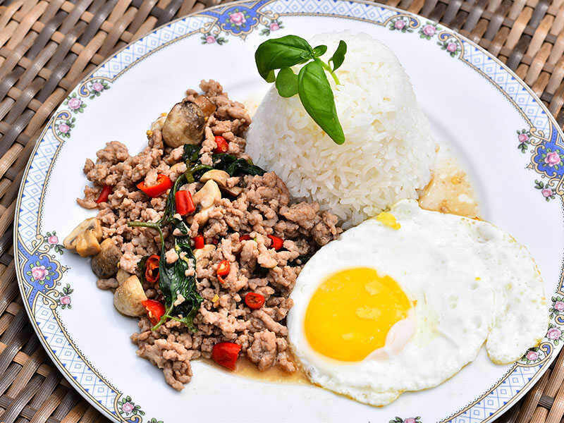 Rice Spicy Stirfried Pork Basil
