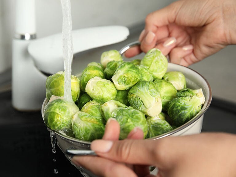 Washing Brussels Sprouts Running Water