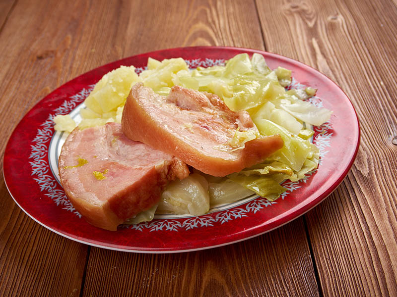 Boiled Bacon Is Served With Cabbage