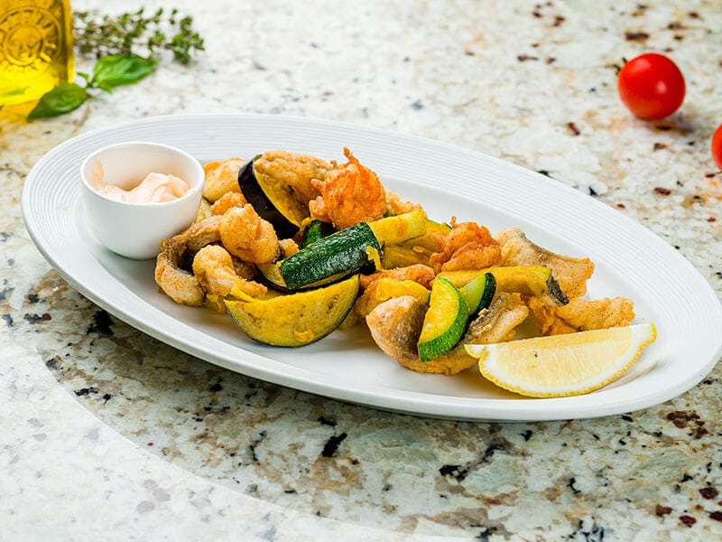 Fried Mixed Seafood And Vegetables