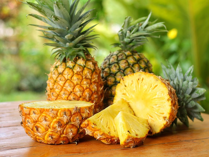 Pineappleananas Comosus On Wooden