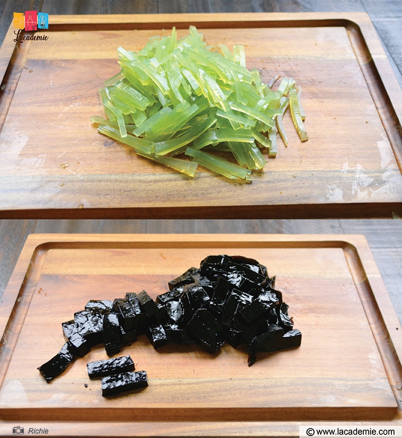 Slice The Grass Jelly And Pandan Leaf