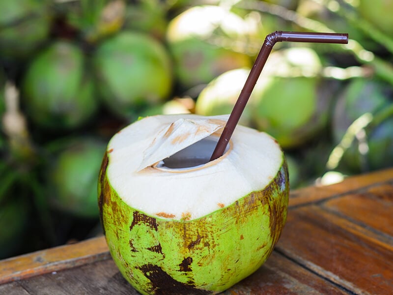 Coconut Juice On Wood Table