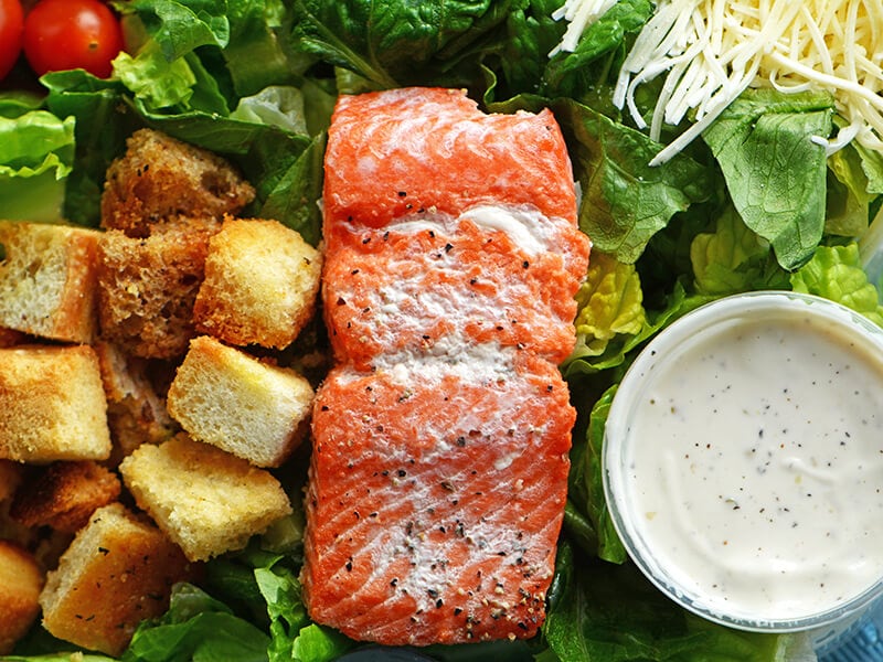 Cold Cooked Salmon Filet With Salad