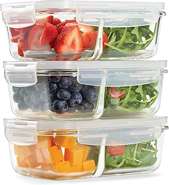 Fit Fresh 2-Compartment Glass Microwave Safe Containers