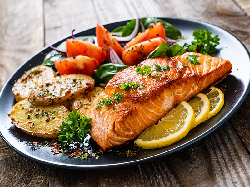 Fried Salmon Steak Dish