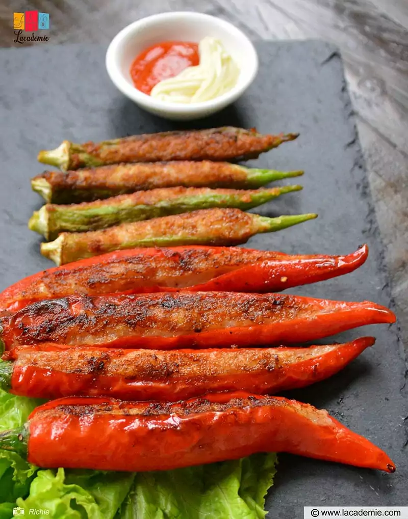 Okra And Peppers Stuffed With Fish Cakes