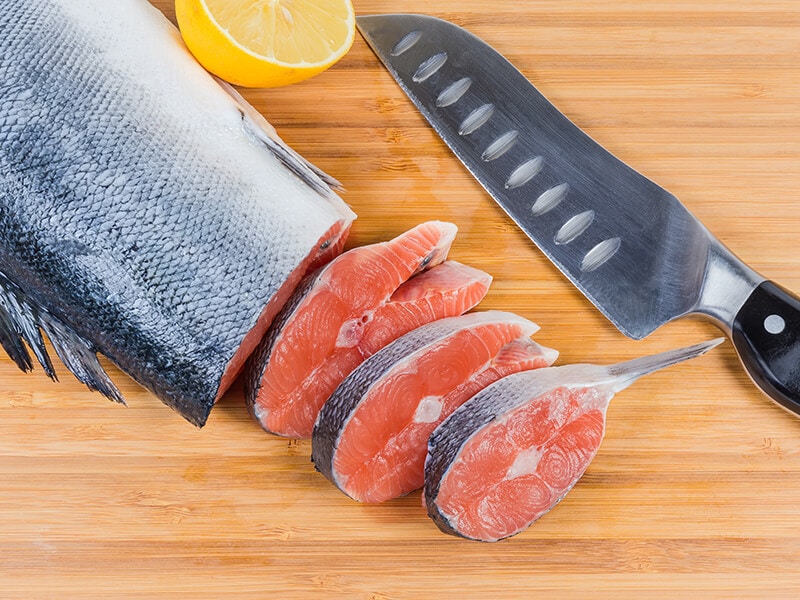 Salmon With Kitchen Knife