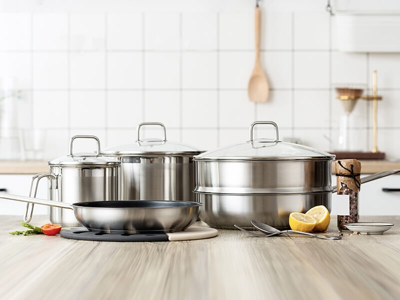 Stainless Steel Cookware On Table