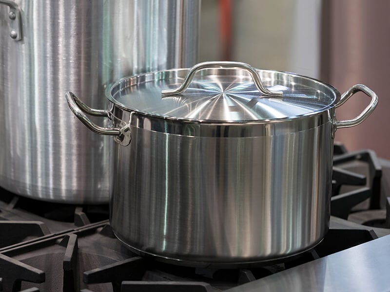 Stainless Steel Pan On Kitchen Stove