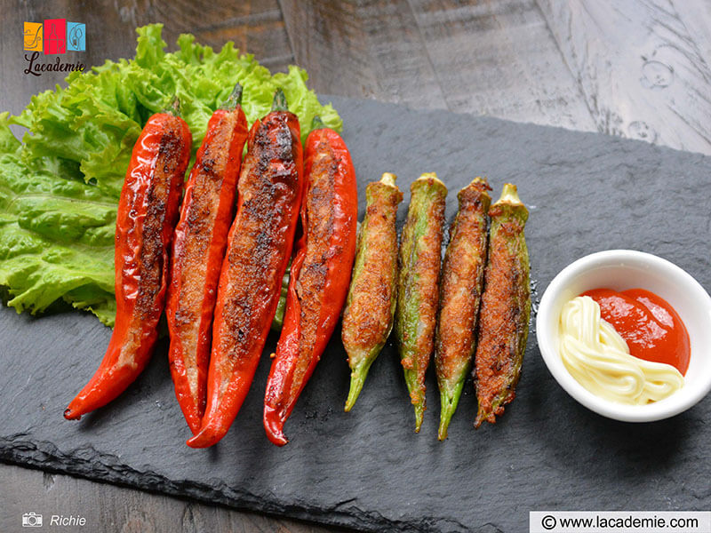 Okra And Peppers Stuffed With Fish Cakes