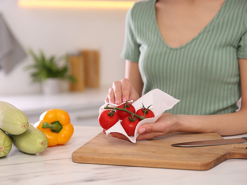 Wiping Tomatoes Paper Towel