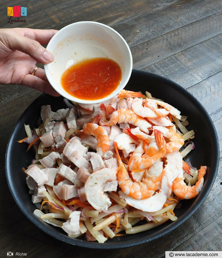 Vegetables Shrimp And Pork To Mixing Bowl