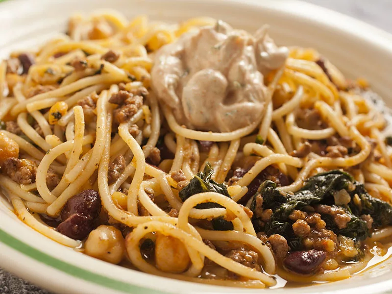 Spaghetti Meat Beans Aush