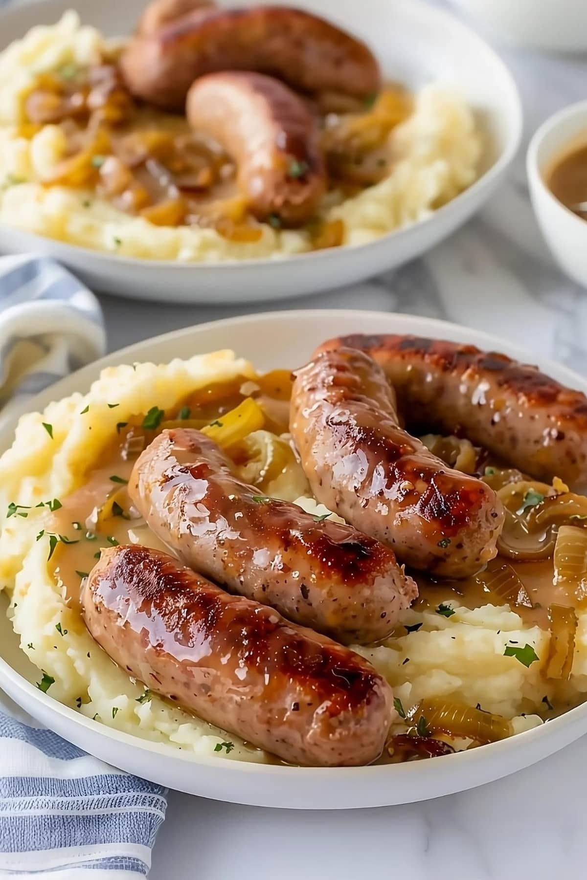 Bangers and Mash with Onion Gravy